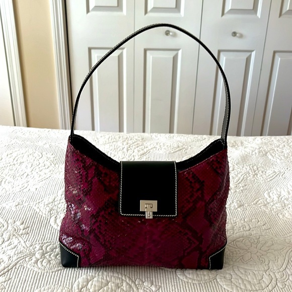 Lambertson Truex Handbags - Lambertson Truex Authentic Italian Leather Purple Python Structured Satchel bag